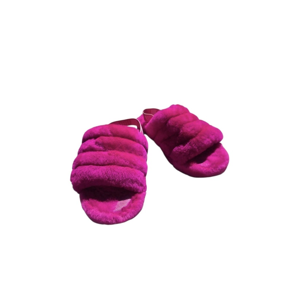 UGG Fluff Yeah Slides Women's 6 Pink Shearling Fuzzy Slingback Platform Sandals